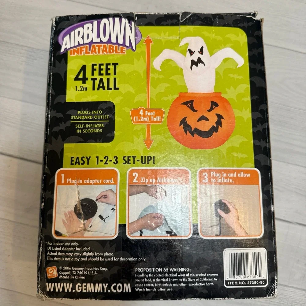 Halloween Gemmy 4 FT Lighted‎ Ghost in Pumpkin Airblown Inflatable
